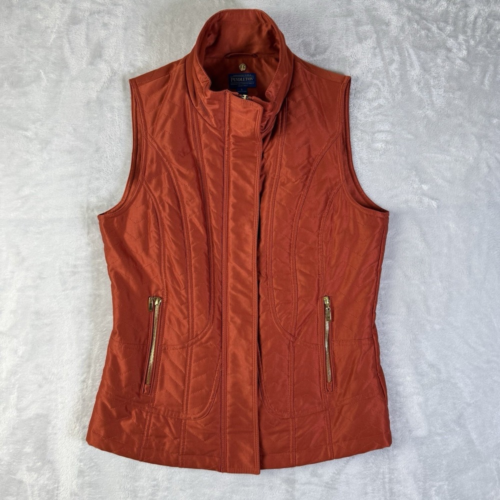 Pendleton Quilted Puffer Vest Burnt Orange Women's Small Pockets Full Zip